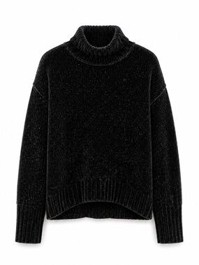 Chelsea & Theodore Black Chenille Velvet Turtleneck Sweater – Size Medium EUC